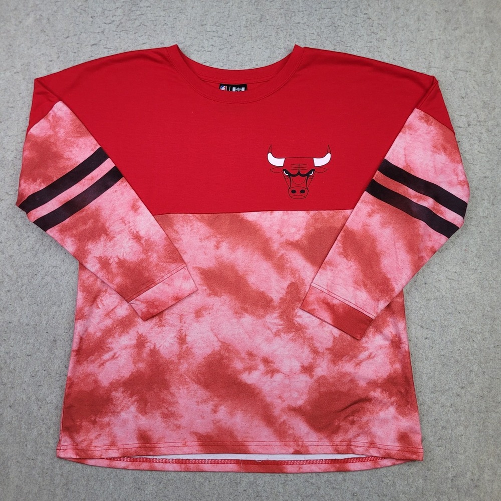 Chicago Bulls Shirt Mens XL Red Long Sleeve Tie Dye‎ Spell Out Crew Neck NBA